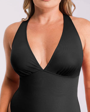 Bare Essentials™ AirSlim® Deep V-Neck Cross Back Thong Bodysuit