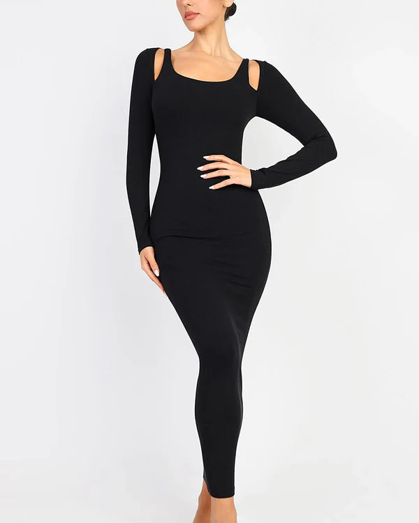 Robe moulante confortable à découpes et côtelées aux épaules