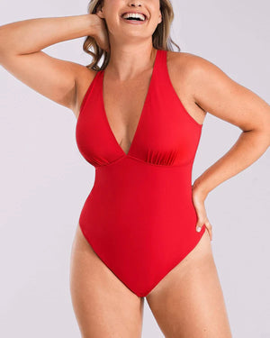 Bare Essentials™ AirSlim® Deep V-Neck Cross Back Thong Bodysuit
